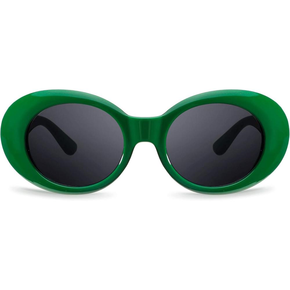 imageFEISEDY Sunglasses White Oval Clout Goggles for Women Men Retro Round Trendy Rimmed Clueless Costume Frame B2253Green