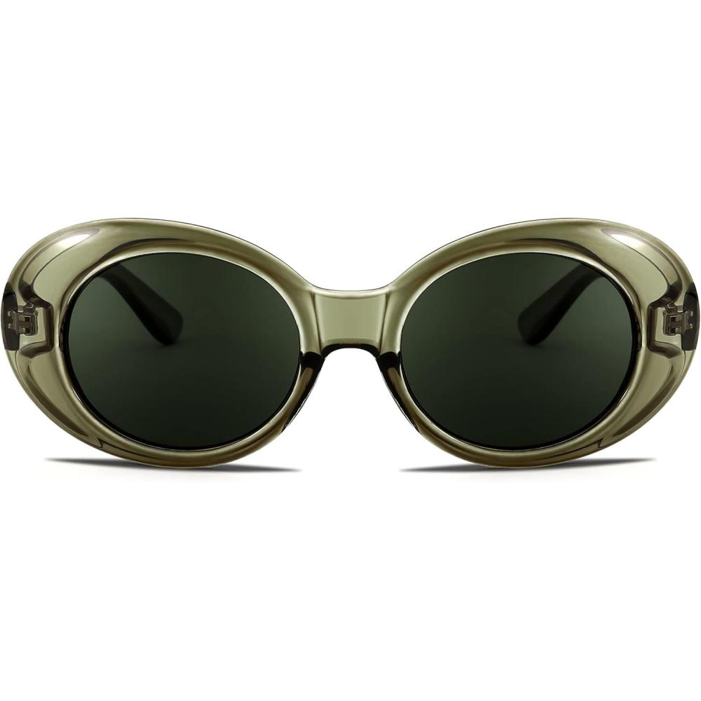 imageFEISEDY Sunglasses White Oval Clout Goggles for Women Men Retro Round Trendy Rimmed Clueless Costume Frame B2253Greentransparent