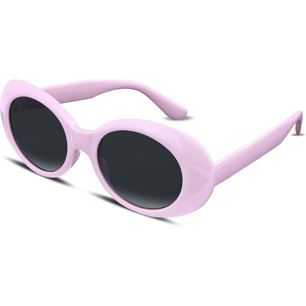imageFEISEDY Sunglasses White Oval Clout Goggles for Women Men Retro Round Trendy Rimmed Clueless Costume Frame B2253Pink
