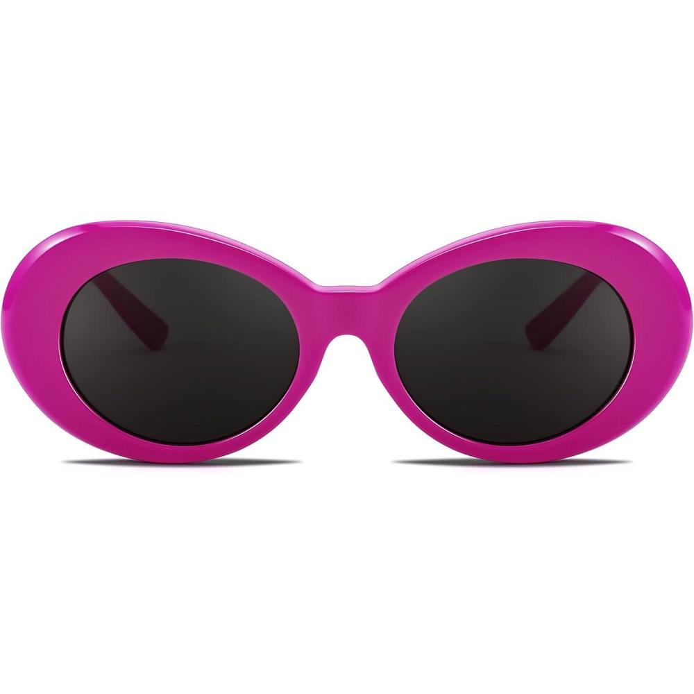 imageFEISEDY Sunglasses White Oval Clout Goggles for Women Men Retro Round Trendy Rimmed Clueless Costume Frame B2253Rose Red