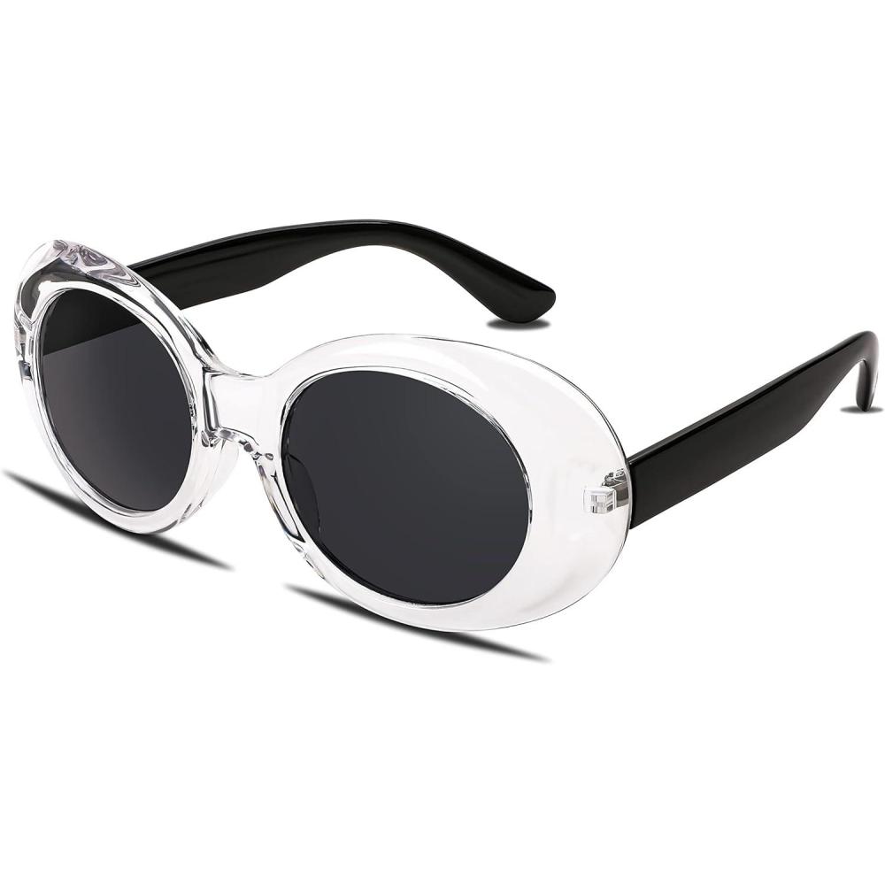 imageFEISEDY Sunglasses White Oval Clout Goggles for Women Men Retro Round Trendy Rimmed Clueless Costume Frame B2253Transparent