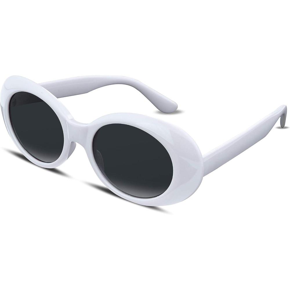 imageFEISEDY Sunglasses White Oval Clout Goggles for Women Men Retro Round Trendy Rimmed Clueless Costume Frame B2253White Black