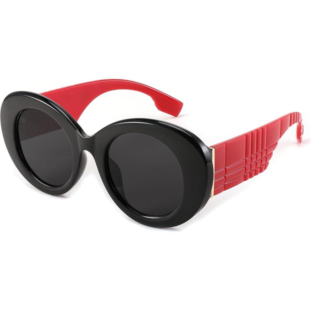 imageFEISEDY Sunglasses Women Fashion Luxury Oversized Oval Round Thick Frame Sunglasses Lady Shades Sun Glasses B0014Black Frame With Red Legs Gray Lenses