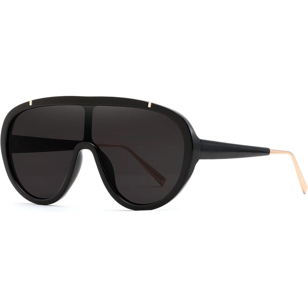 imageFEISEDY Sunglasses Women Oversized One Piece Frame UV400 Sun Glasses Trendy Retro Shades B2580Black Mirrored
