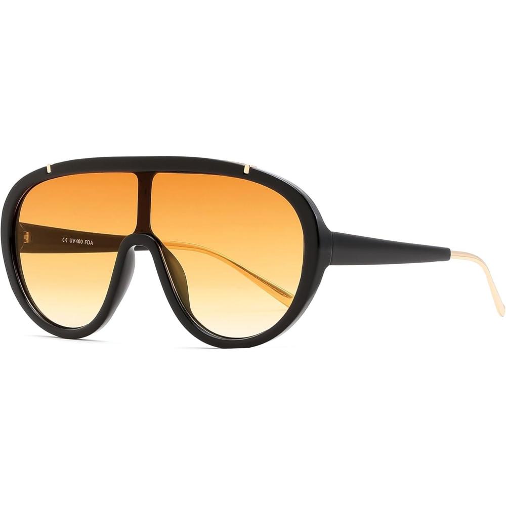 imageFEISEDY Sunglasses Women Oversized One Piece Frame UV400 Sun Glasses Trendy Retro Shades B2580Gradient Orange