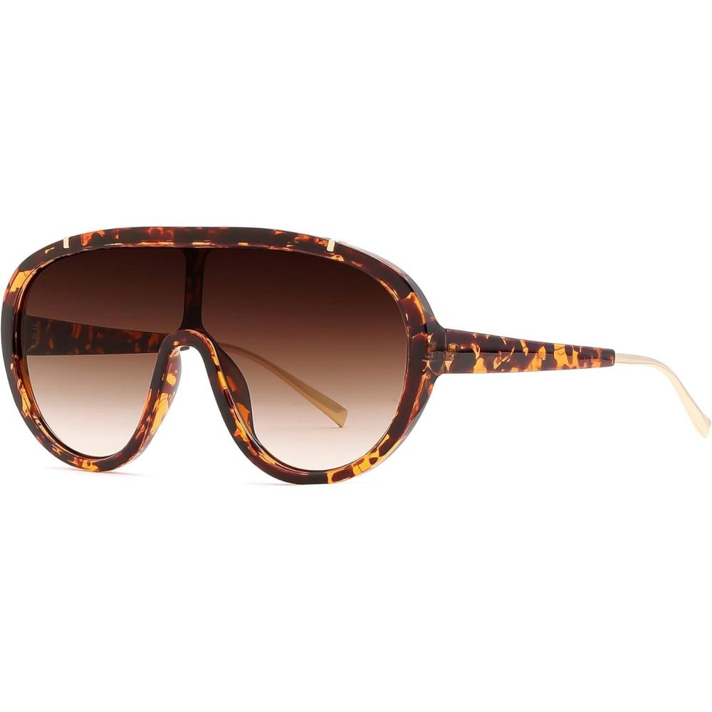 imageFEISEDY Sunglasses Women Oversized One Piece Frame UV400 Sun Glasses Trendy Retro Shades B2580Leopard
