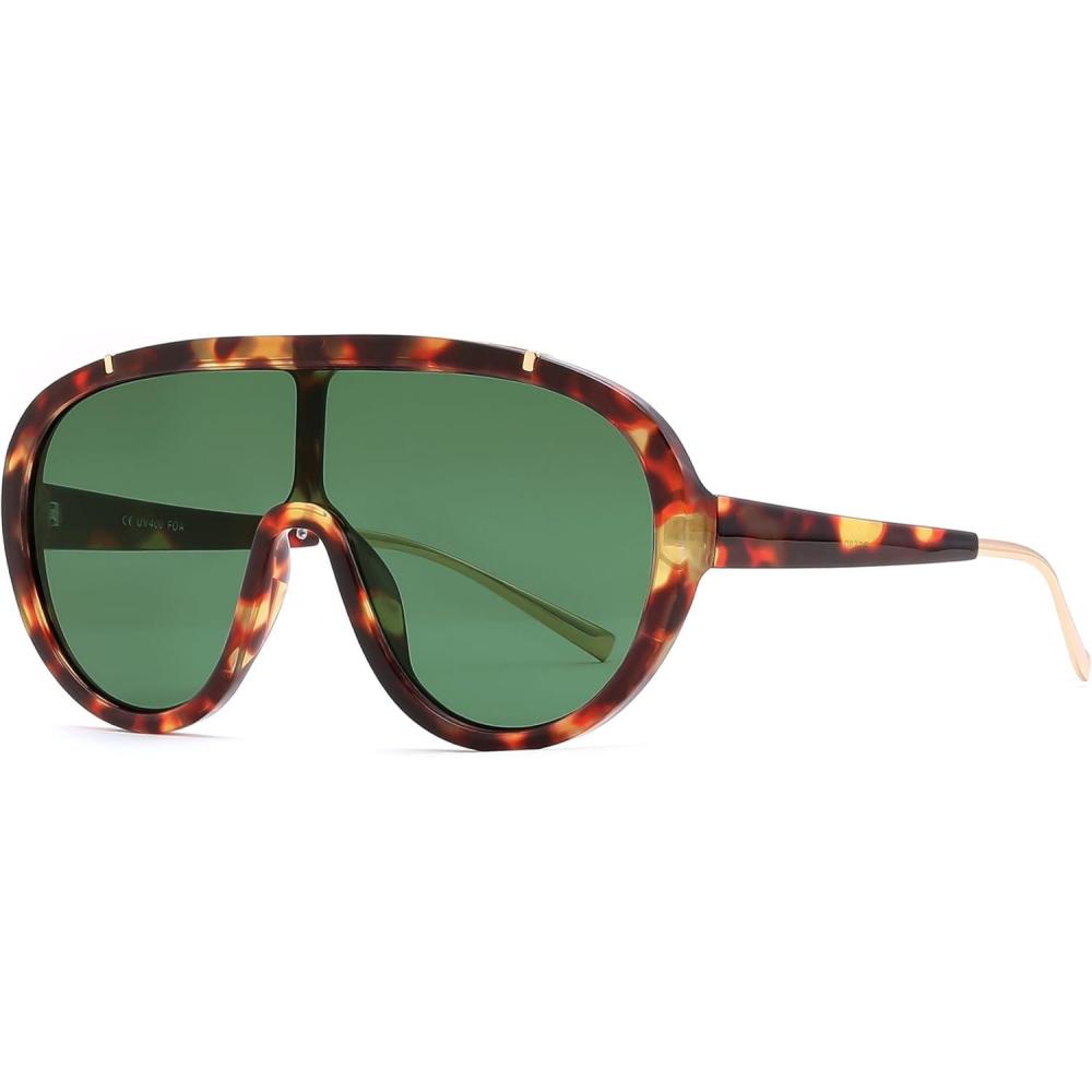 imageFEISEDY Sunglasses Women Oversized One Piece Frame UV400 Sun Glasses Trendy Retro Shades B2580Leopard Green