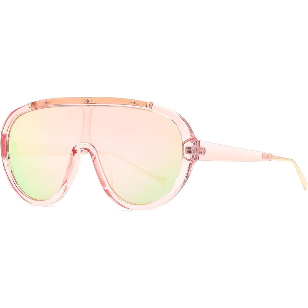 imageFEISEDY Sunglasses Women Oversized One Piece Frame UV400 Sun Glasses Trendy Retro Shades B2580Pink Mirrored