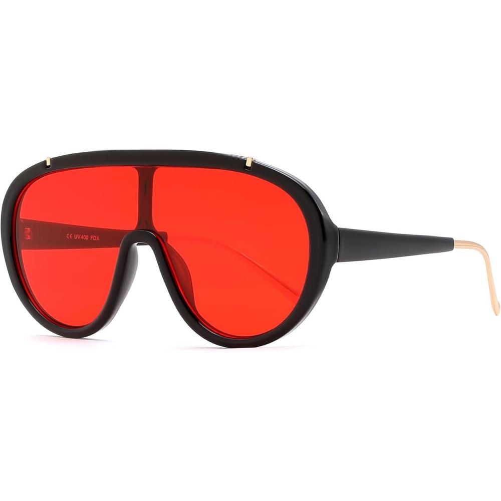 imageFEISEDY Sunglasses Women Oversized One Piece Frame UV400 Sun Glasses Trendy Retro Shades B2580Red