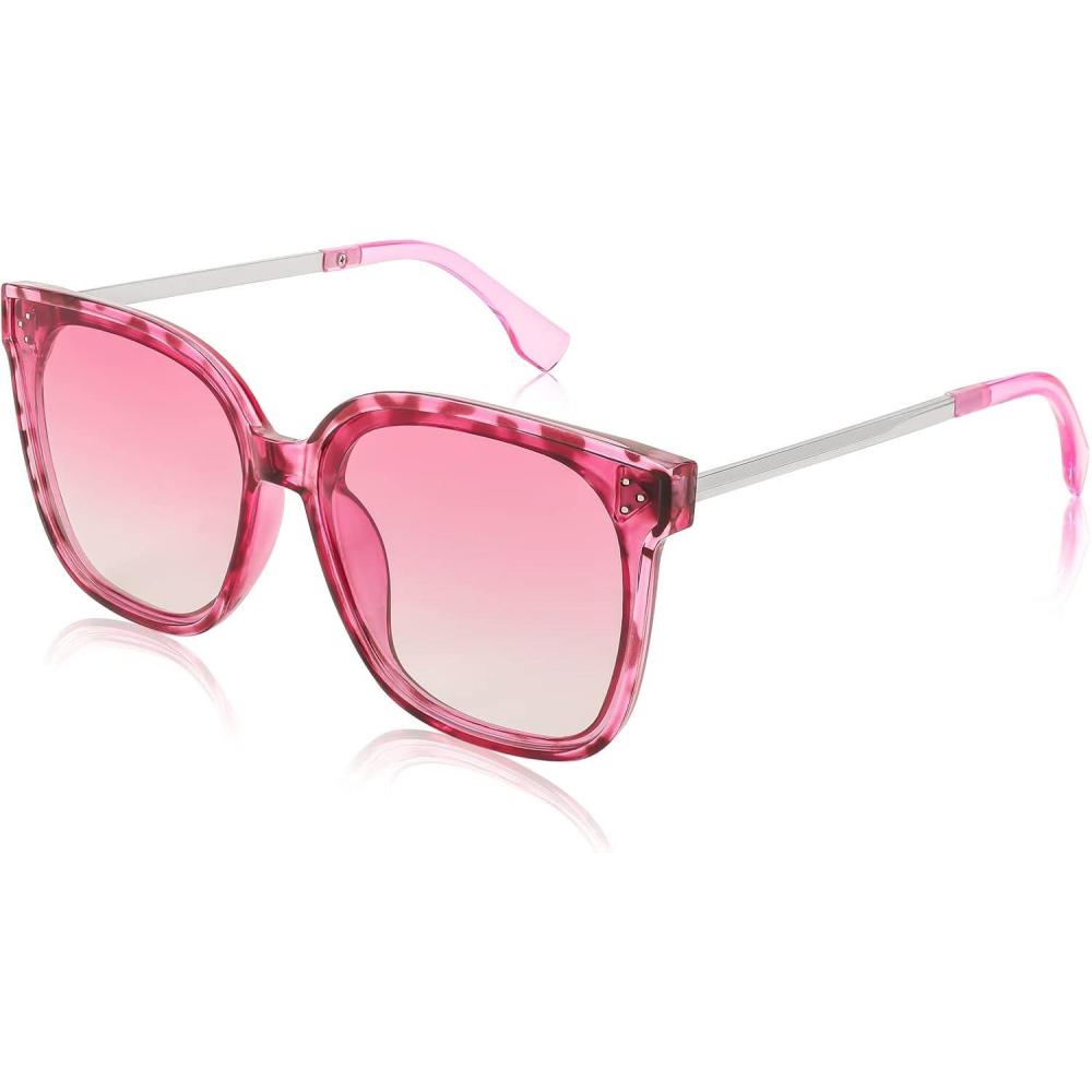 imageFEISEDY Sunglasses Womens Oversized Retro Square Polarized Sunglasses Trendy Shades UV400 B2901002 Rose Red Leopard Gradient Purple Lens