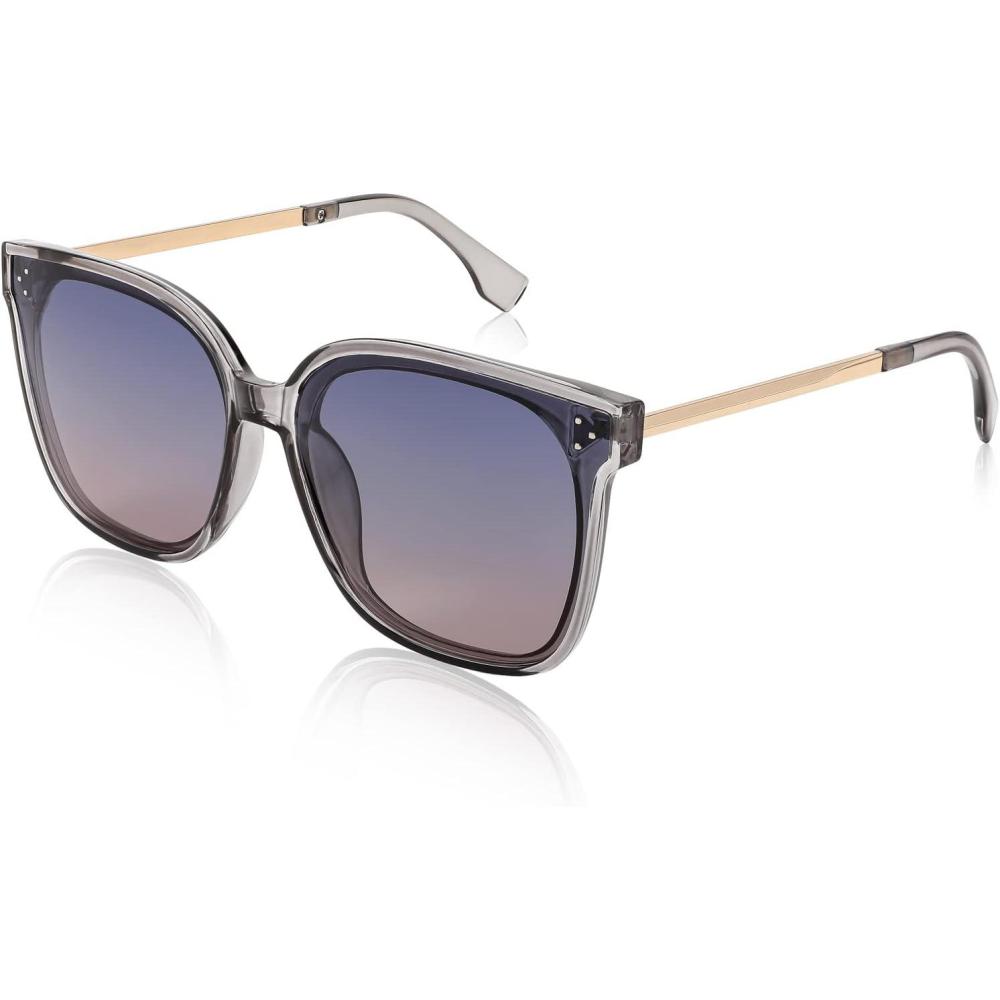 imageFEISEDY Sunglasses Womens Oversized Retro Square Polarized Sunglasses Trendy Shades UV400 B2901004 Transparent Grey Gradient Pink Lens