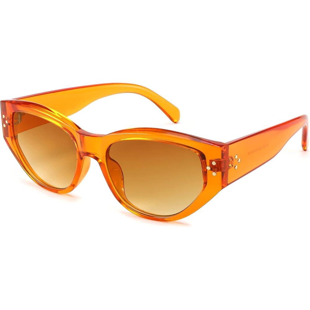 imageFEISEDY Sunglasses Womens Retro Cat Eye Sunglasses Fashion Vintage Cute Stylish UV400 Sunnies B2365003 Orange Tea Lens