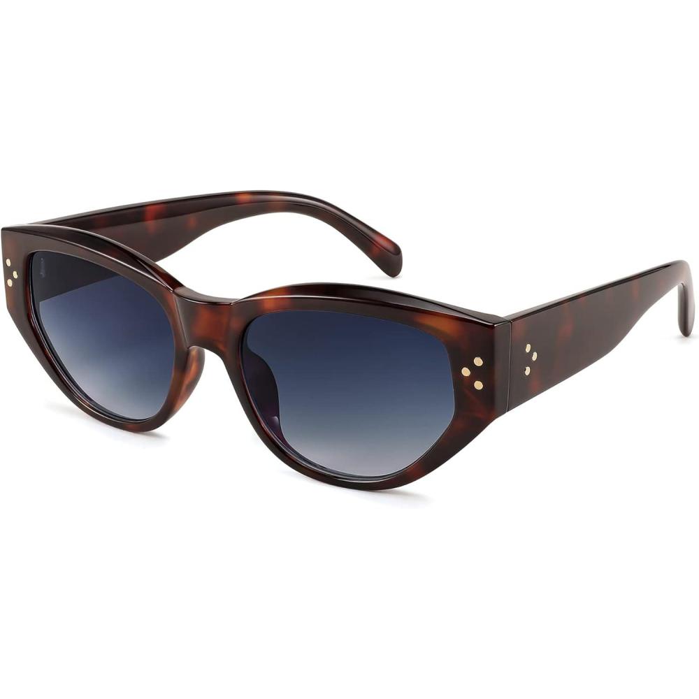 imageFEISEDY Sunglasses Womens Retro Cat Eye Sunglasses Fashion Vintage Cute Stylish UV400 Sunnies B2365005 Brown Tortoise Gradient Grey Lens
