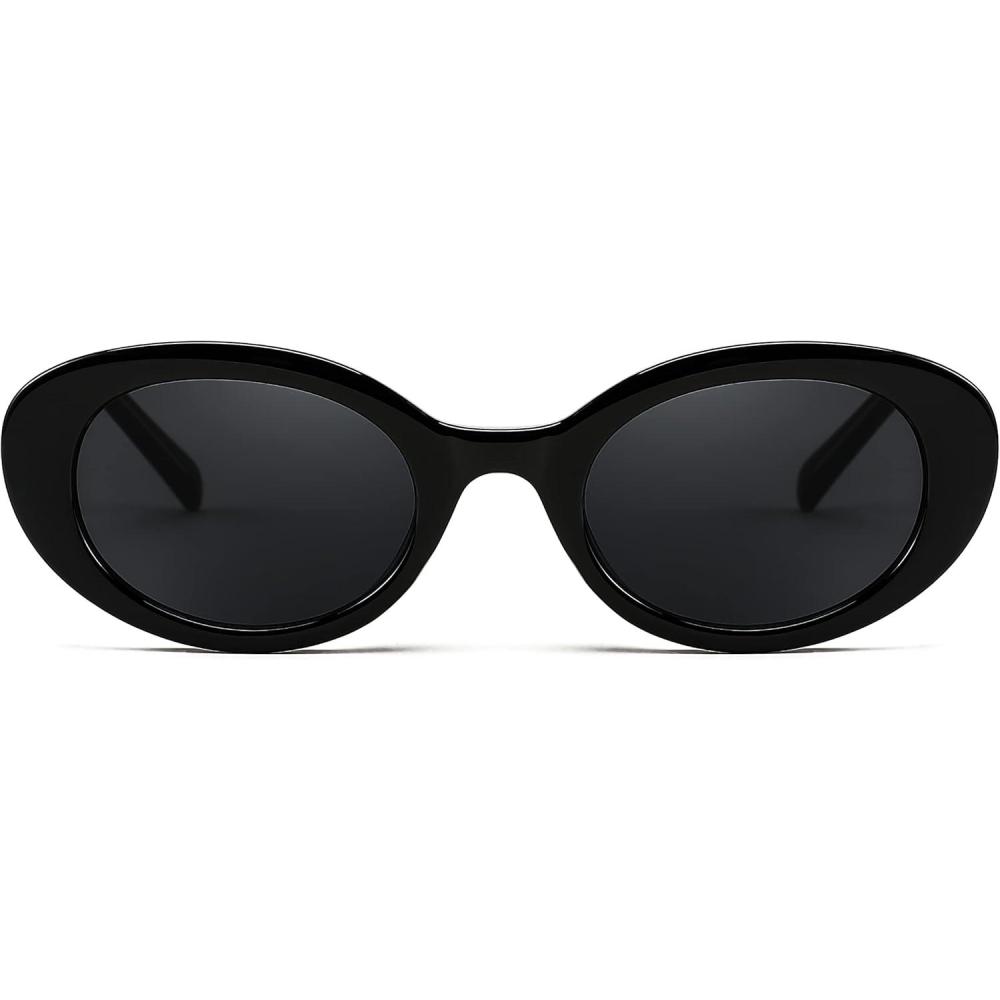 imageFEISEDY Sunglasses Womens Retro Oval Cateye Sun Glasses Men Small 90s Style B4128Black