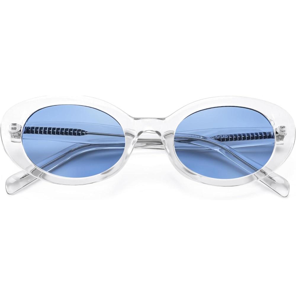 imageFEISEDY Sunglasses Womens Retro Oval Cateye Sun Glasses Men Small 90s Style B4128Blue