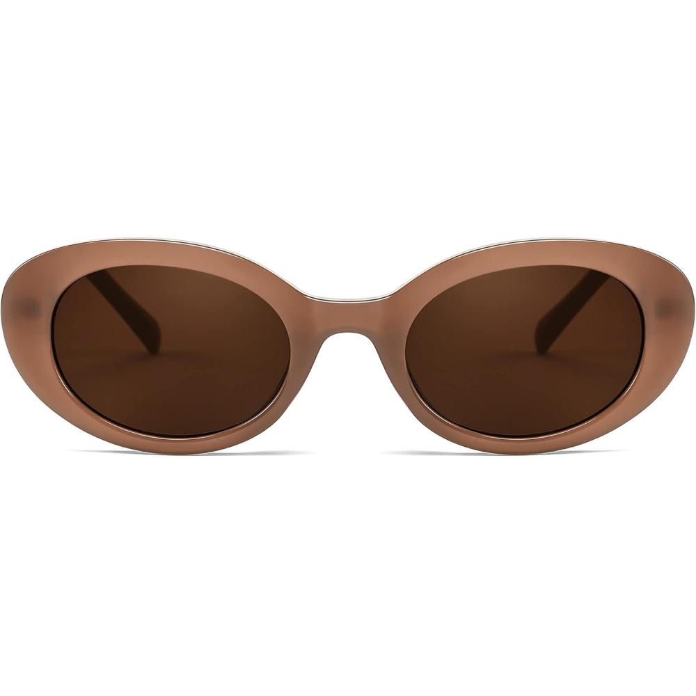 imageFEISEDY Sunglasses Womens Retro Oval Cateye Sun Glasses Men Small 90s Style B4128Brown