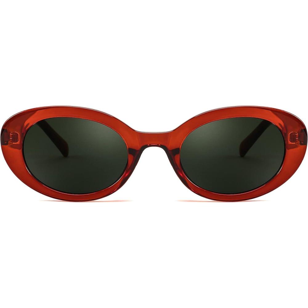 imageFEISEDY Sunglasses Womens Retro Oval Cateye Sun Glasses Men Small 90s Style B4128Red
