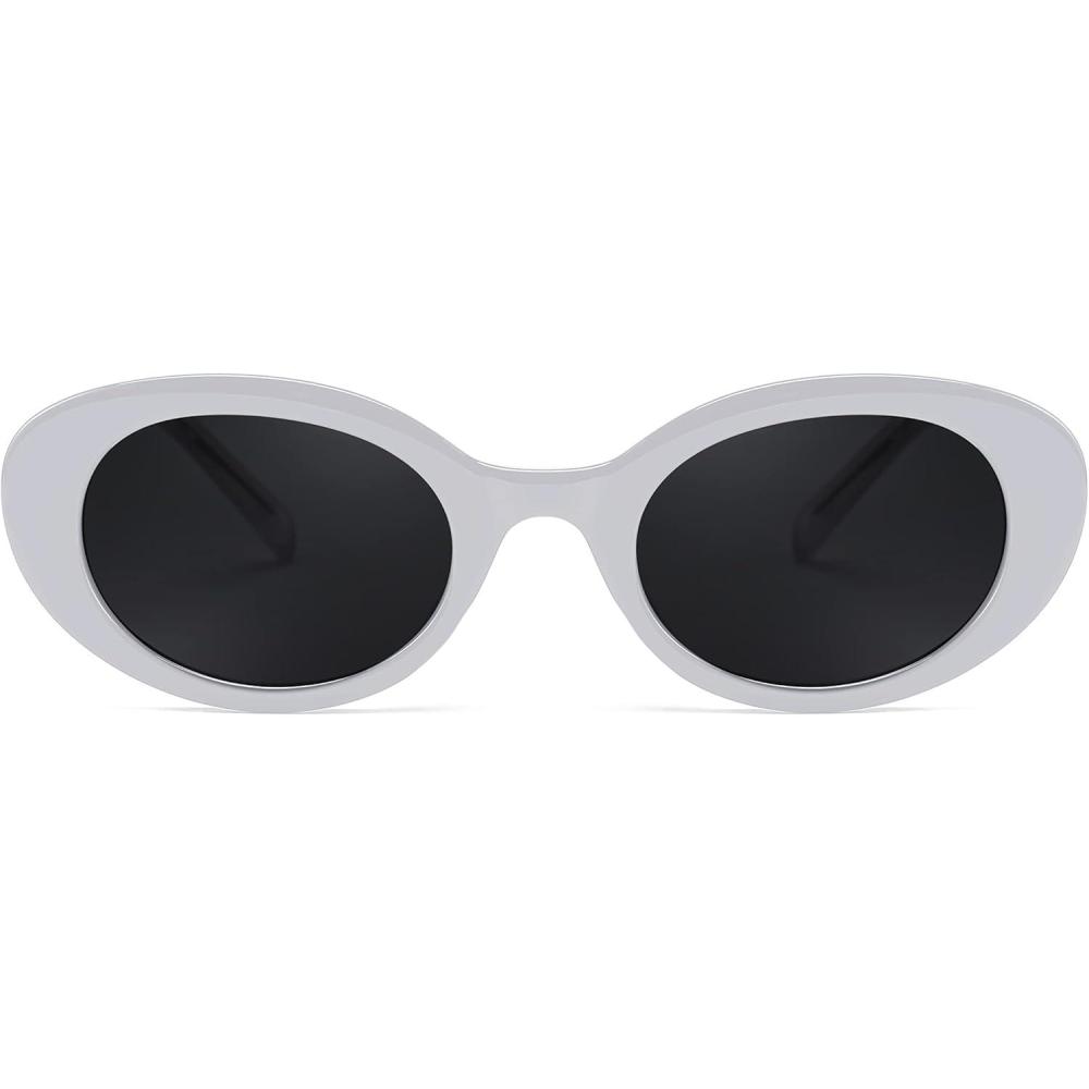 imageFEISEDY Sunglasses Womens Retro Oval Cateye Sun Glasses Men Small 90s Style B4128White