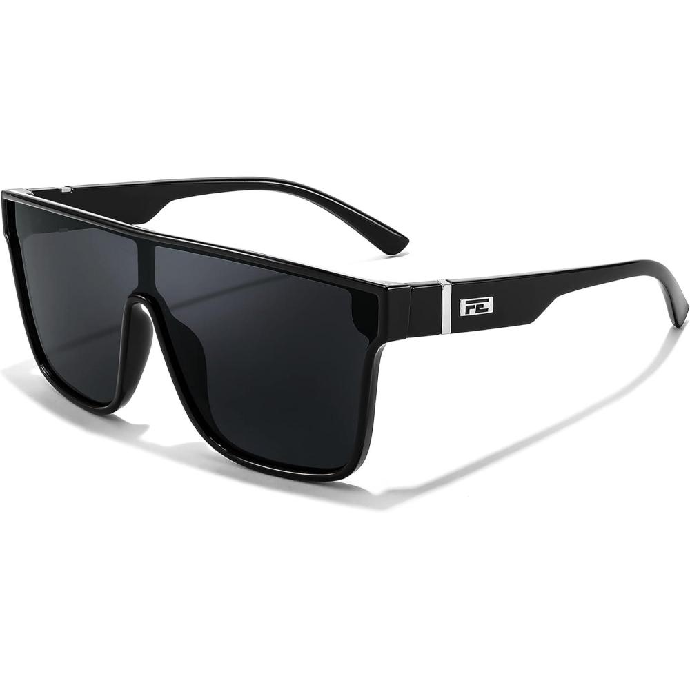 imageFEISEDY Sunglasses for Women Men Fashion Mirrored Single Lens Driving Beach Sunnies UV400 Shades B2996Black Frame Grey Lens