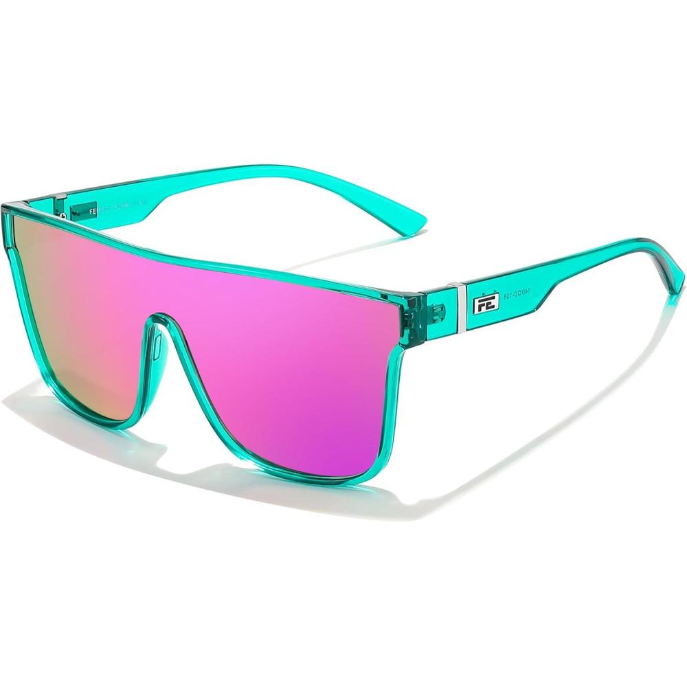 imageFEISEDY Sunglasses for Women Men Fashion Mirrored Single Lens Driving Beach Sunnies UV400 Shades B2996Mint Green Frame Purple Mirror Lens
