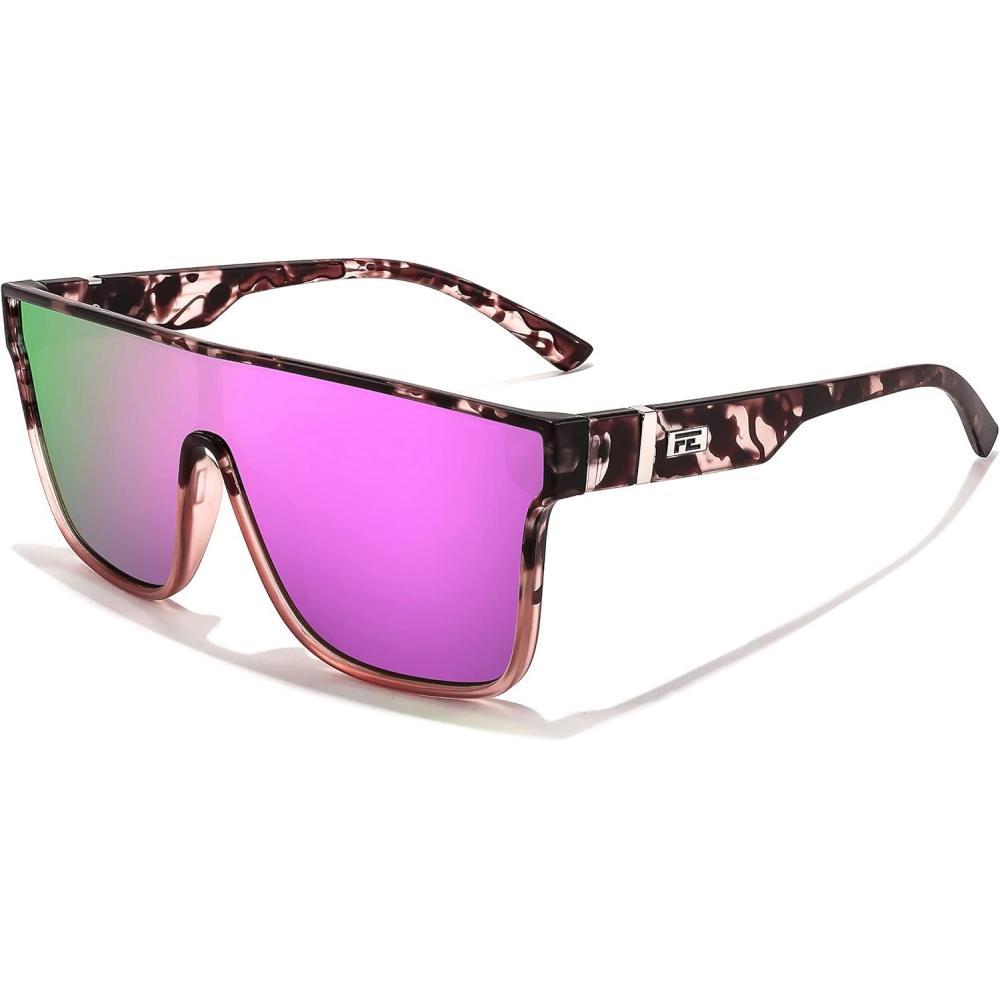 imageFEISEDY Sunglasses for Women Men Fashion Mirrored Single Lens Driving Beach Sunnies UV400 Shades B2996Transparent Pink Leopard Frame Purple Mirrored Lens
