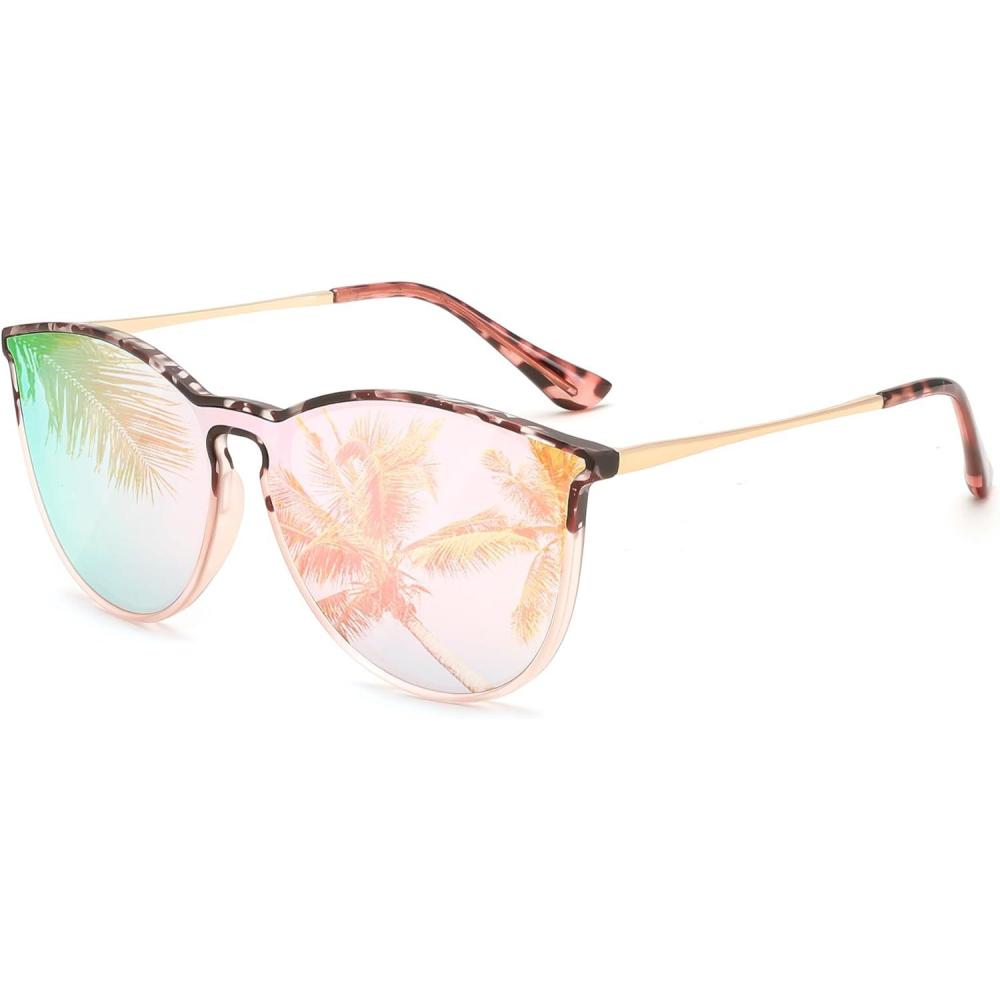 imageFEISEDY Sunglasses for Women Men Retro Round Cateye Designer Cute Mirrored UV Protection Lens B0210Pink Leopard Pink Revo