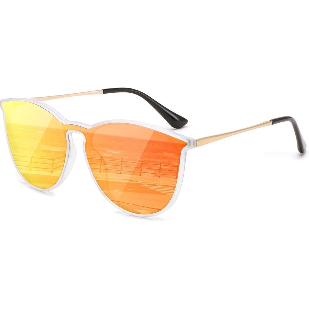 imageFEISEDY Sunglasses for Women Men Retro Round Cateye Designer Cute Mirrored UV Protection Lens B0210Transparent Red Revo