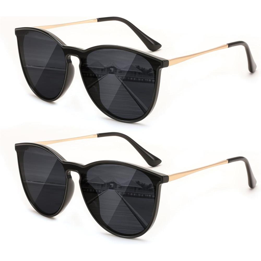 imageFEISEDY Sunglasses for Women Men Retro Round Cateye Designer Cute Mirrored UV Protection Lens B0210Z2pack Blackgrey
