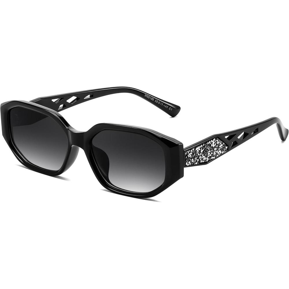 imageFEISEDY Sunglasses for Women Men Retro Trendy Shiny Style Small Narrow Rectangle Shades UV400 B0247Black Gradual Grey