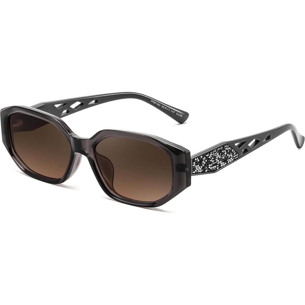imageFEISEDY Sunglasses for Women Men Retro Trendy Shiny Style Small Narrow Rectangle Shades UV400 B0247Grey  Tea