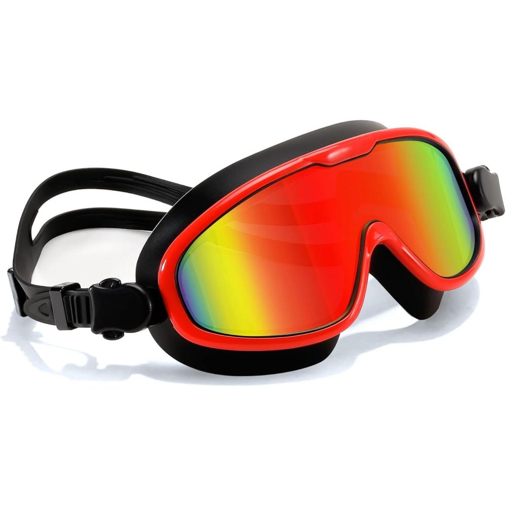 imageFEISEDY Swim Goggles No Leaking AntiFog Pool Goggles Swimming Goggles Adult Men Women Youth 180 Clear Vision UV400 B2389Red