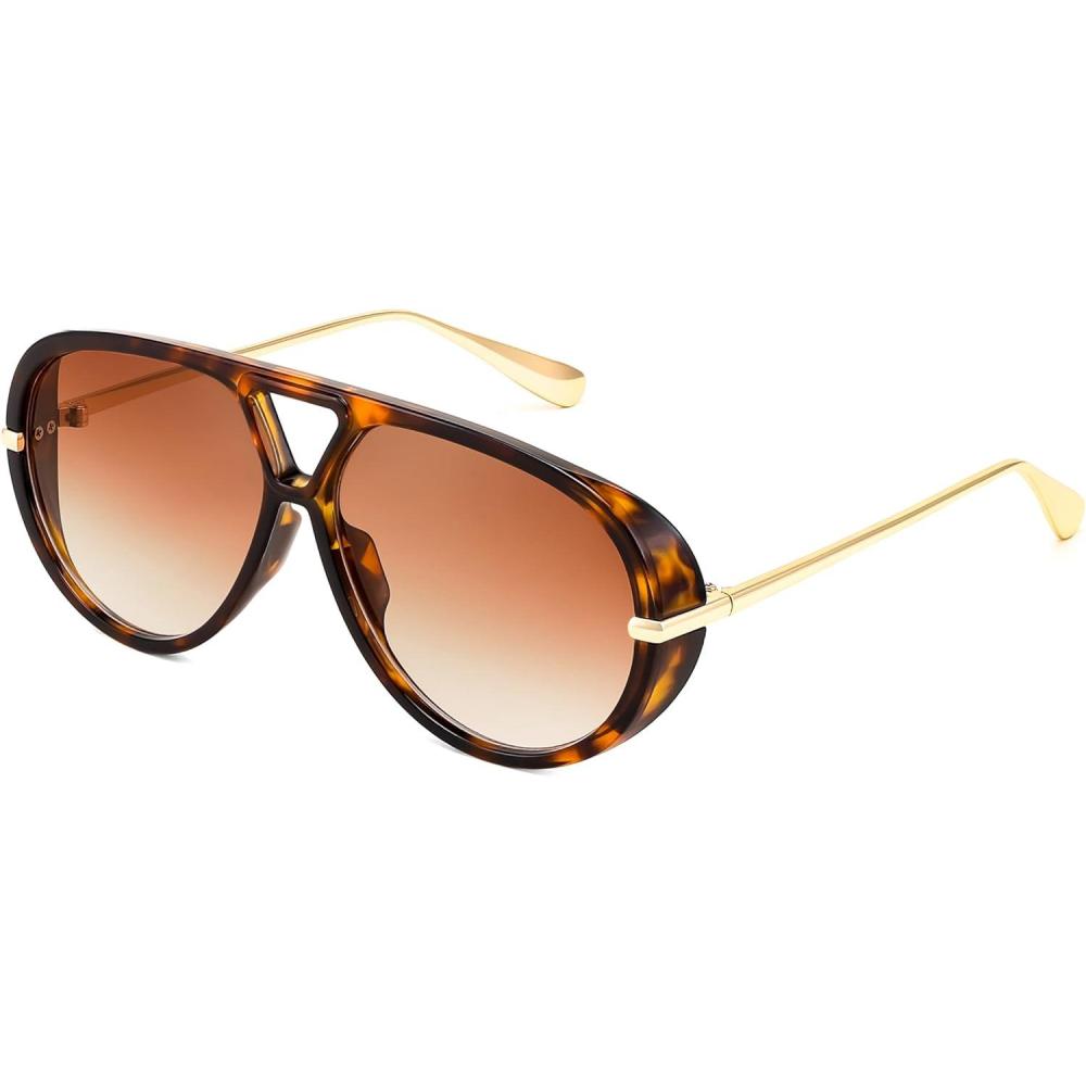 imageFEISEDY Trendy Oversized Aviator Sunglasses for Women Men Retro Big Round Shield Sun Glasses B4181Leopard