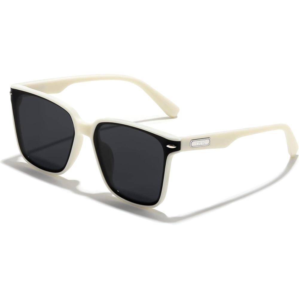 imageFEISEDY Trendy Oversized Square Sunglasses for Women Men Luxury Curved Lens Sun Glasses UV400 B0099White Frame Grey Lens