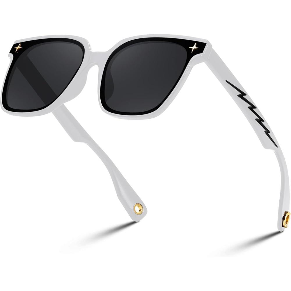 imageFEISEDY Trendy Oversized Sunglasses Women Shiny Square Vintage Cute Simple Men Sun Glasses UV400 B0131White Frame Grey Lens