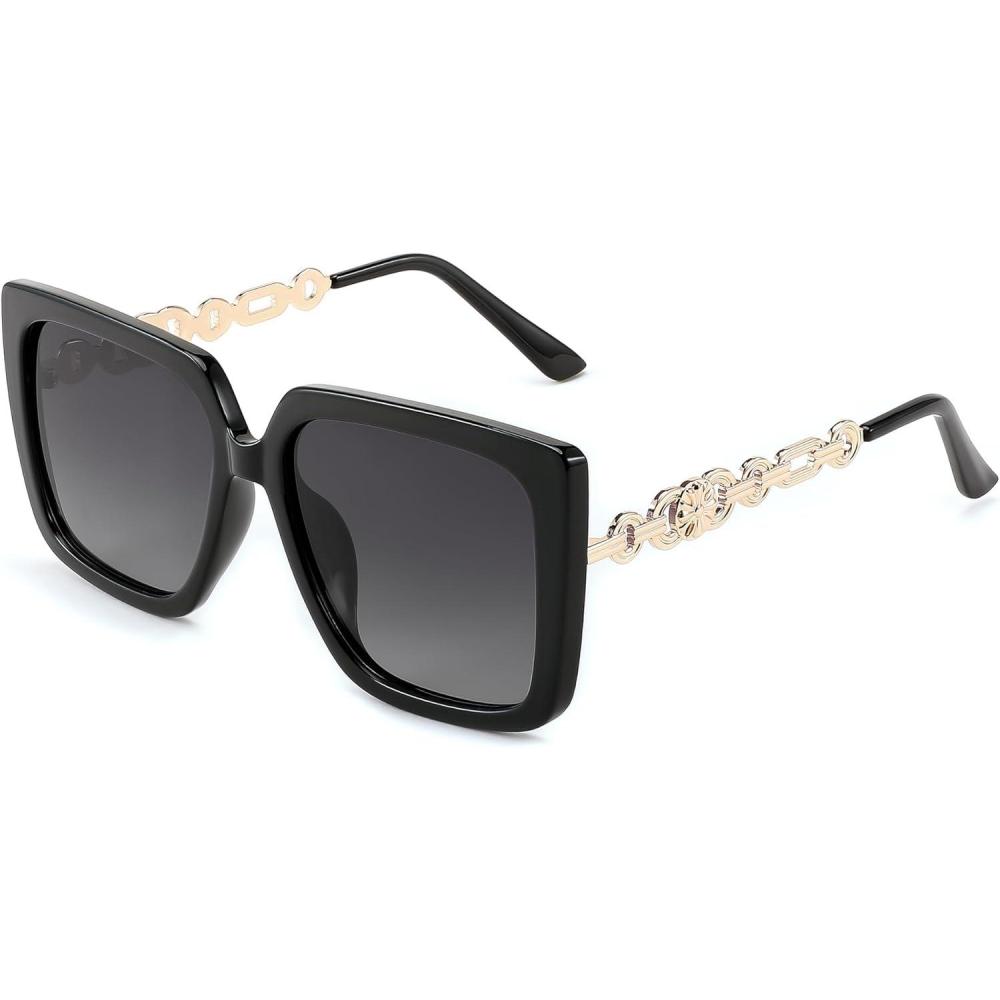 imageFEISEDY Trendy Polarized Cateye Sunglasses Womens Vintage Oversized Square Sunglasses UV400 Protection B0003Black Frame Gradient Grey Lens