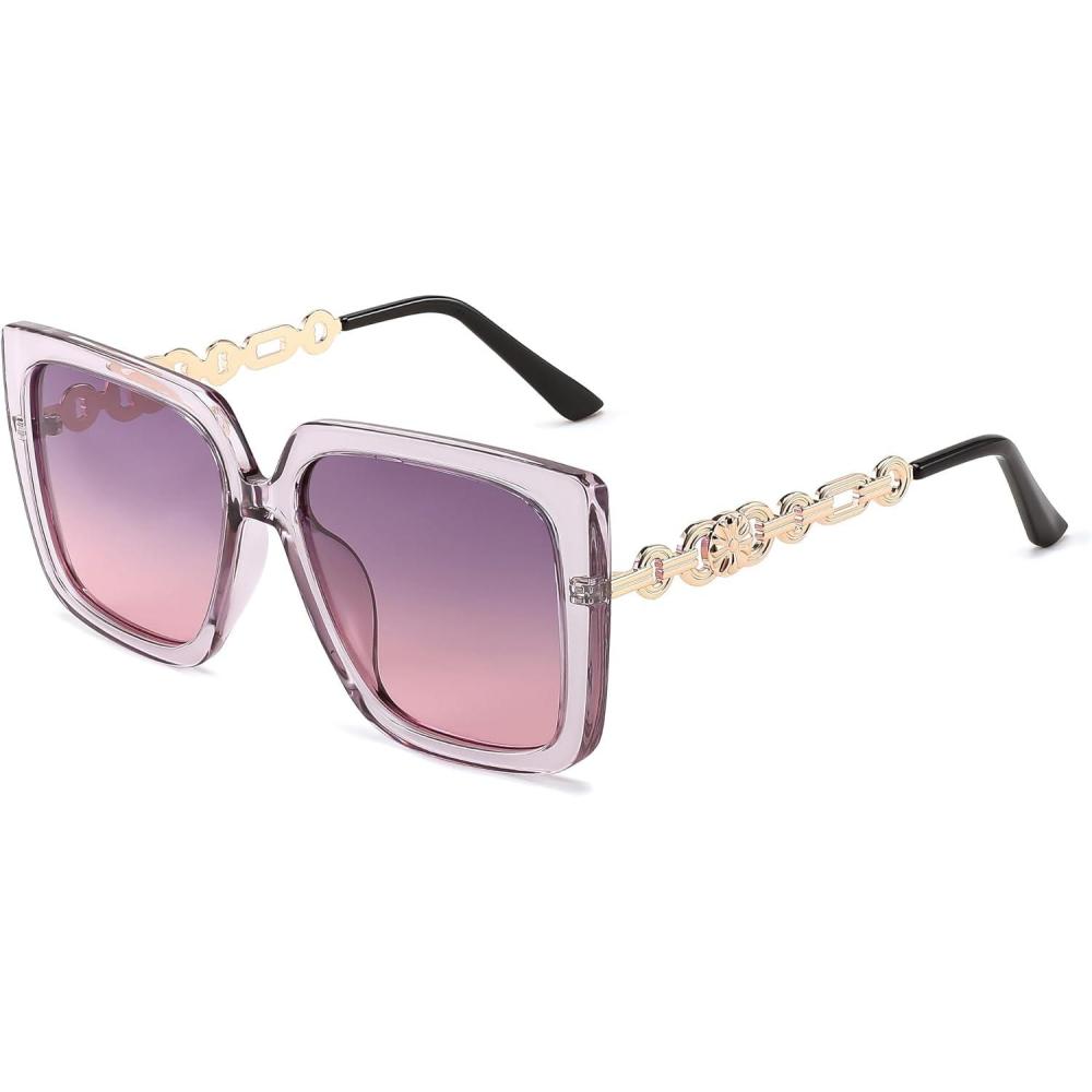 imageFEISEDY Trendy Polarized Cateye Sunglasses Womens Vintage Oversized Square Sunglasses UV400 Protection B0003Clear Purple Frame Purple Pink Lens