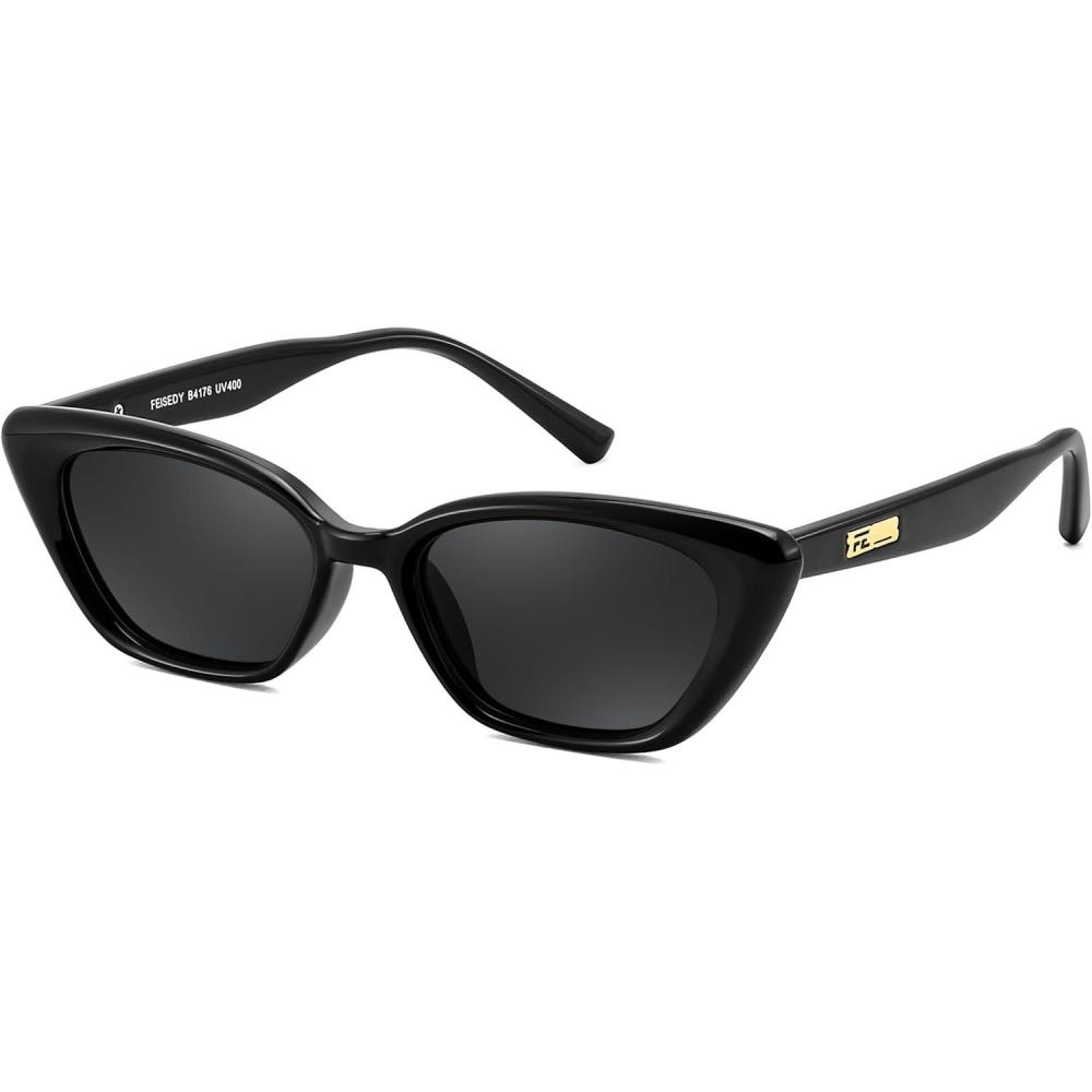 imageFEISEDY Trendy Polarized Cateye Sunglasses for Women Men Retro Rectangle Narrow Sunnies B4176Black