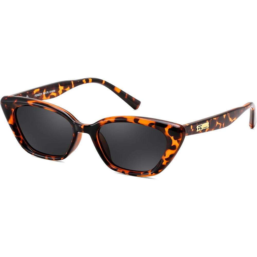 imageFEISEDY Trendy Polarized Cateye Sunglasses for Women Men Retro Rectangle Narrow Sunnies B4176Tortoise FrameGrey Lens