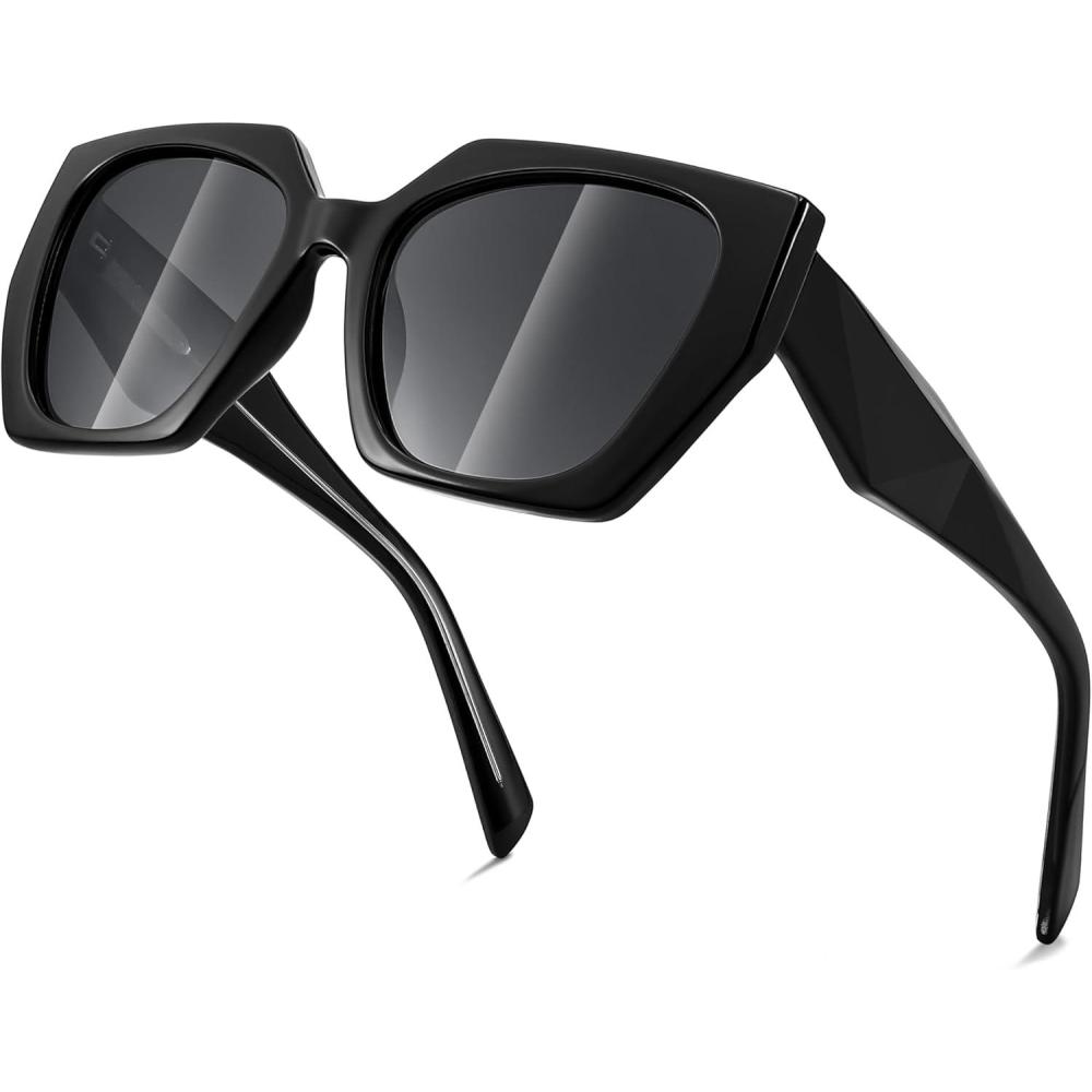 imageFEISEDY Trendy Polarized Sunglasses Oversized Irregular TR Frame for Women Men Retro Shades UV400 B0016003 Obsidian