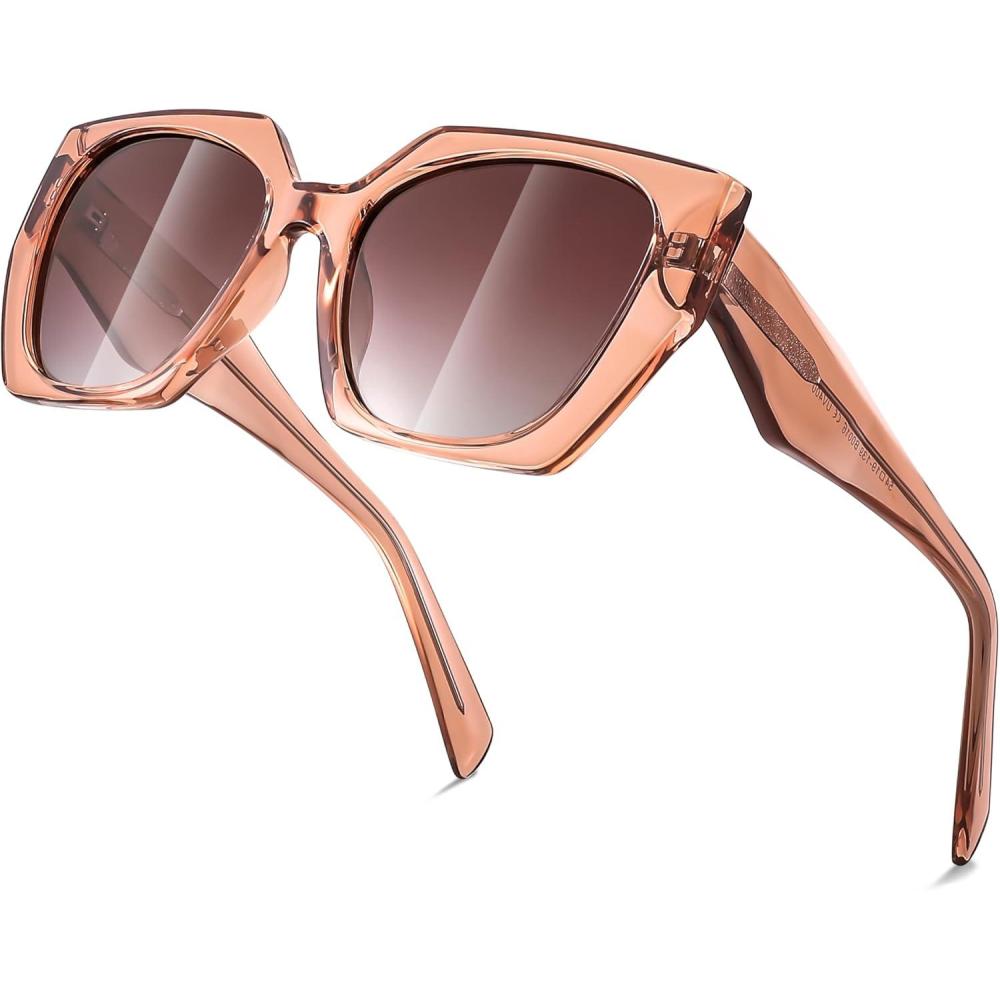 imageFEISEDY Trendy Polarized Sunglasses Oversized Irregular TR Frame for Women Men Retro Shades UV400 B0016005 Champagne Crystal