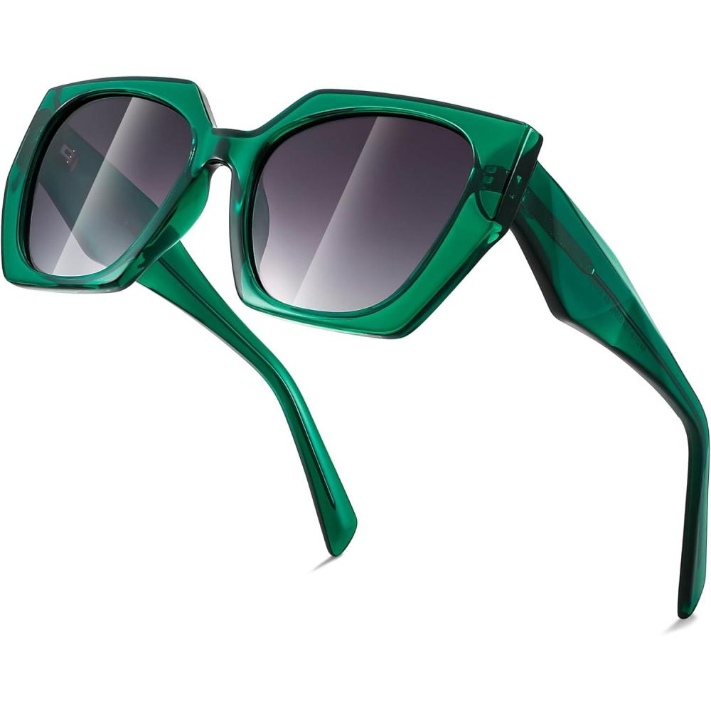 imageFEISEDY Trendy Polarized Sunglasses Oversized Irregular TR Frame for Women Men Retro Shades UV400 B0016007 Transparent Green