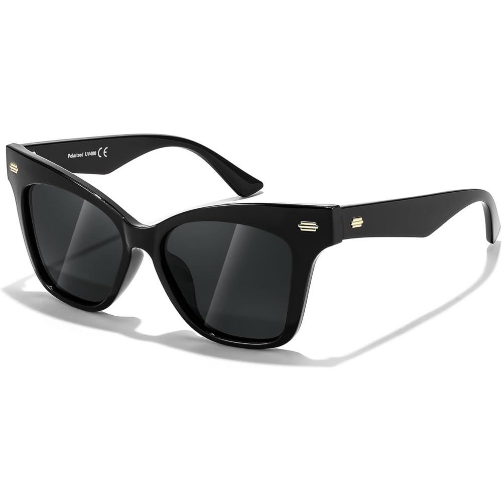 imageFEISEDY Trendy Polarized Sunglasses Retro Cateye Frame for Women UV400 Protection Shades B0009001 Obsidian