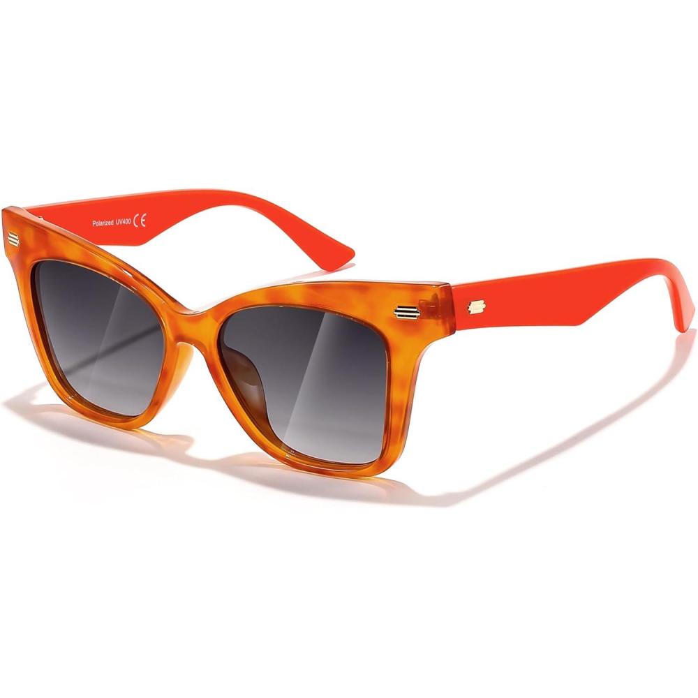imageFEISEDY Trendy Polarized Sunglasses Retro Cateye Frame for Women UV400 Protection Shades B0009002 Jelly Orange