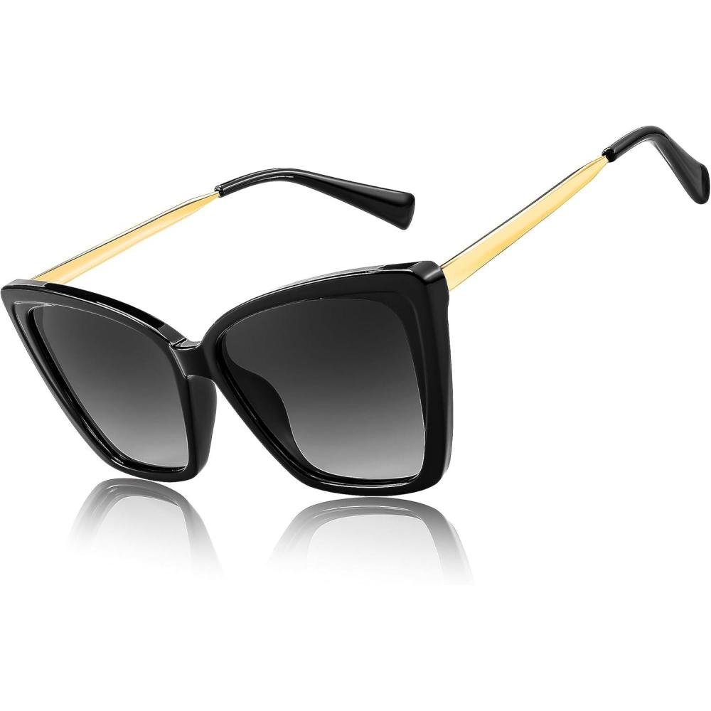 imageFEISEDY Trendy Polarized Women Sunglasses Retro Womens Square Cat Eye Sun Glasses B4134Black