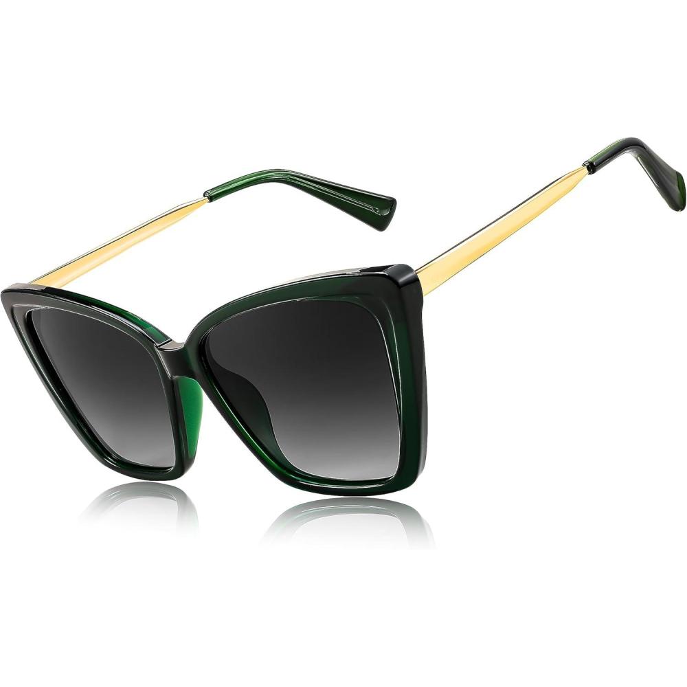 imageFEISEDY Trendy Polarized Women Sunglasses Retro Womens Square Cat Eye Sun Glasses B4134Dark Green