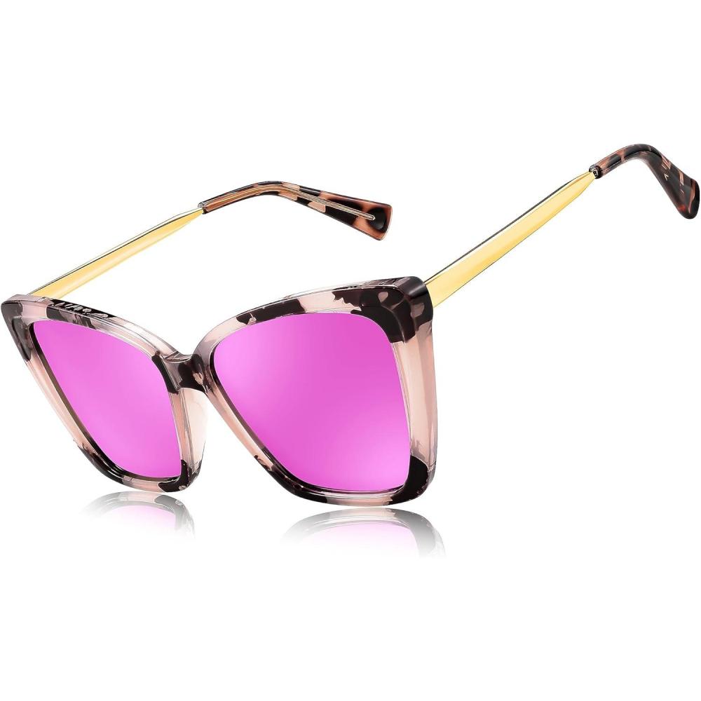 imageFEISEDY Trendy Polarized Women Sunglasses Retro Womens Square Cat Eye Sun Glasses B4134Marble FramePurple Pink Mirror