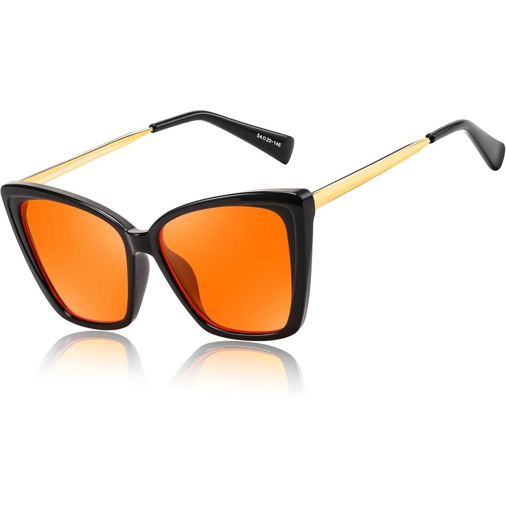 imageFEISEDY Trendy Polarized Women Sunglasses Retro Womens Square Cat Eye Sun Glasses B4134Orange