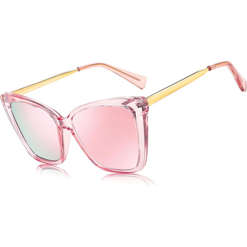 imageFEISEDY Trendy Polarized Women Sunglasses Retro Womens Square Cat Eye Sun Glasses B4134Pink