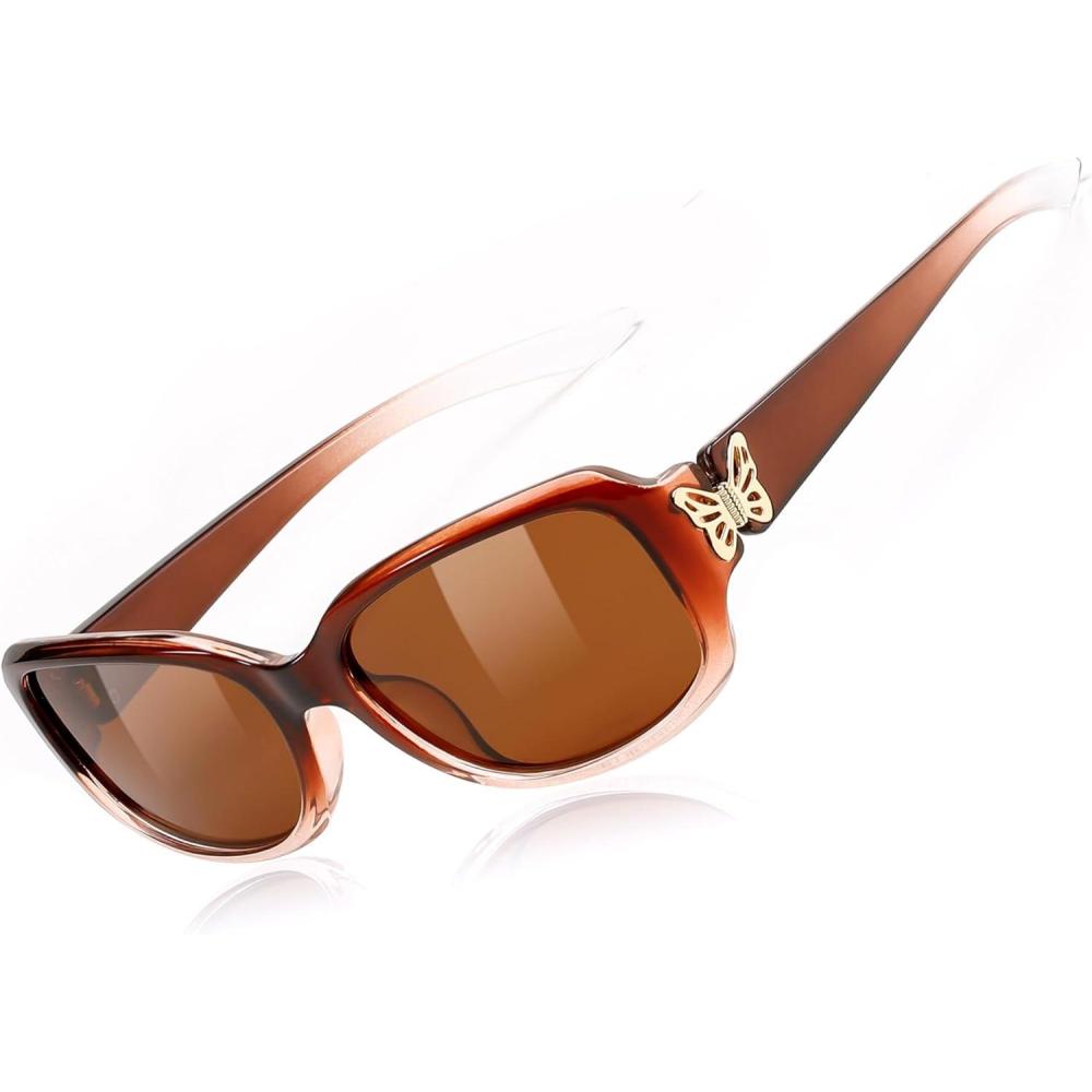 imageFEISEDY Trendy Polarized Y2K Sunglasses Wrap Around Butterfly Design Fashion Sunnies UV400 Protection B0078004 Gradual Brown White Frame