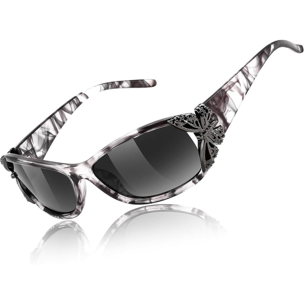 imageFEISEDY Trendy Polarized Y2K Sunglasses Wrap Around Butterfly Design Fashion Sunnies UV400 Protection B0078Gray Leopard Frame Gradual Grey Lens